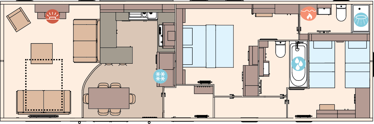 The Westwood Lodge 44ft x 14ft x 2 Bedroom floorplan